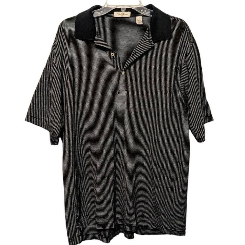 Peter Millar Polo Shirt Men's Large Black White Striped Short Sleeve Golf Cotton